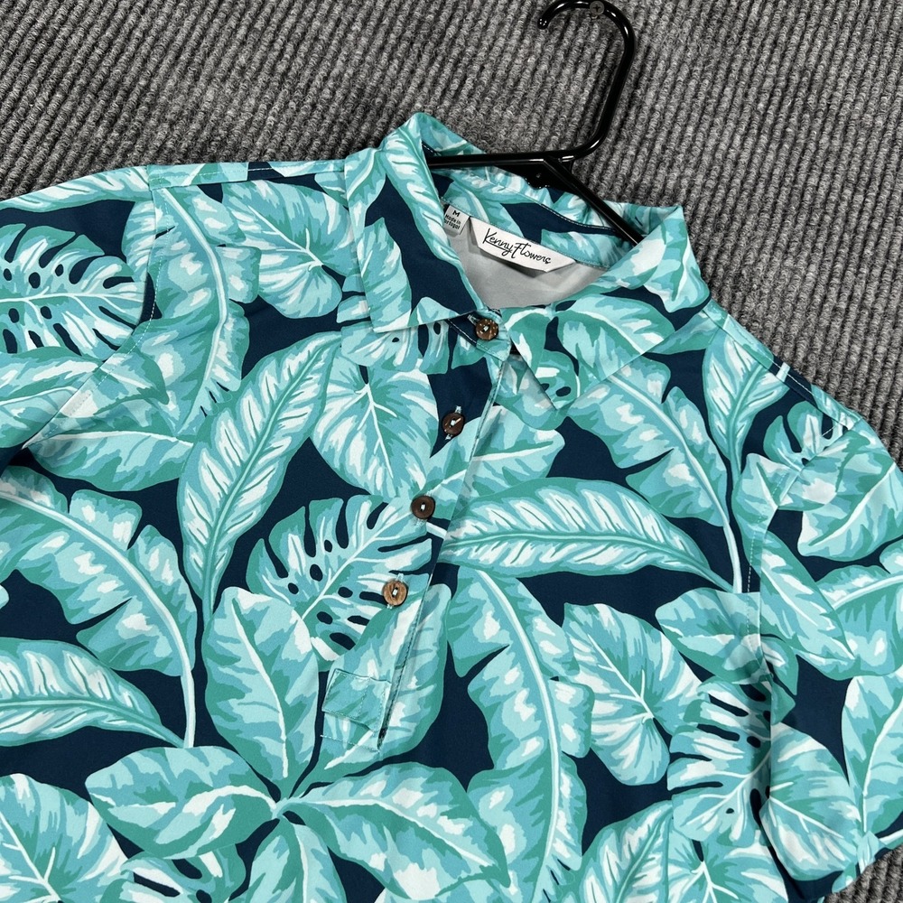 Kenny Flowers Polo Shirt Womens Medium Leaf Print Performance Golf Top